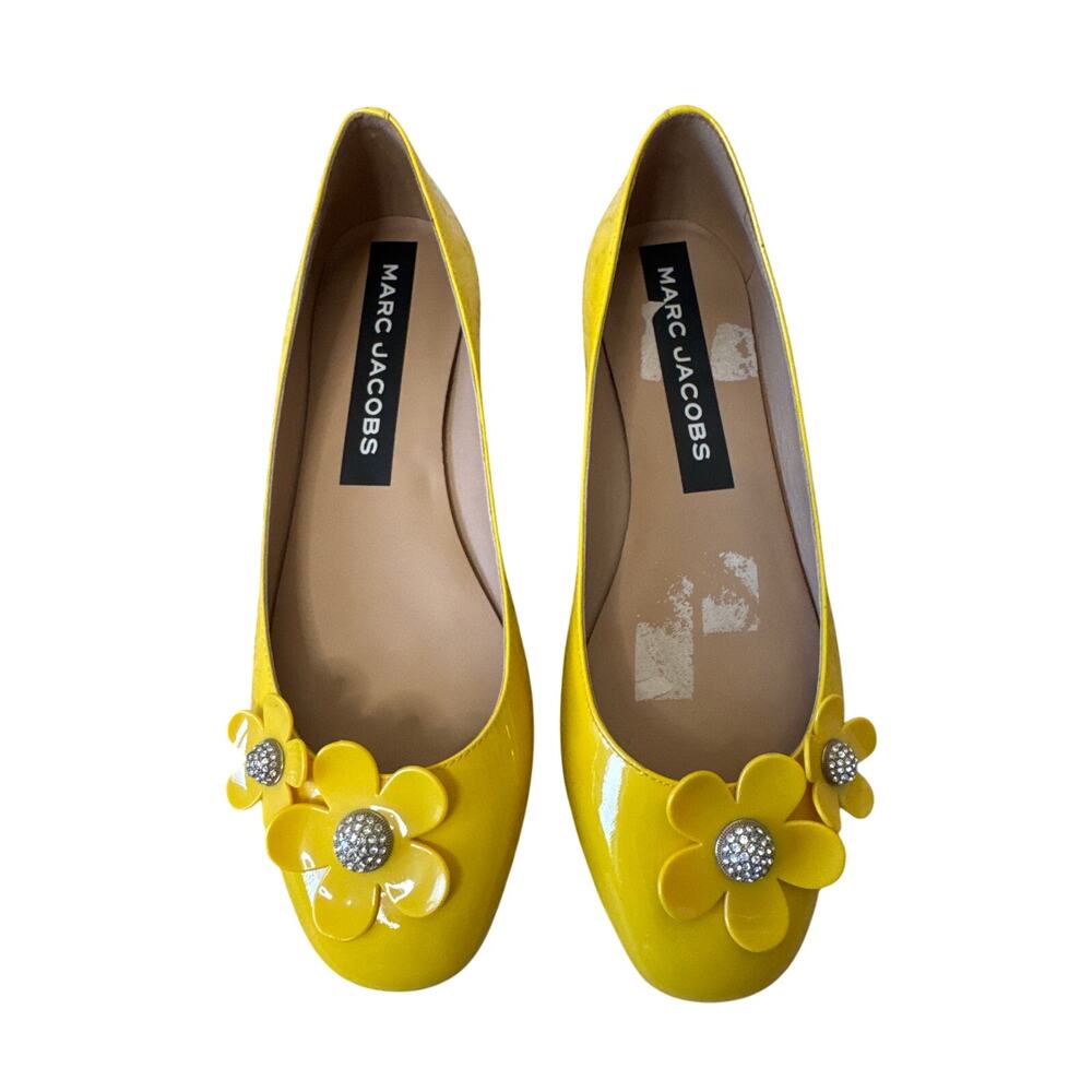 MARC JACOBS Daisy Studded Patent Leather Ballet Flats Yellow Size 39.5